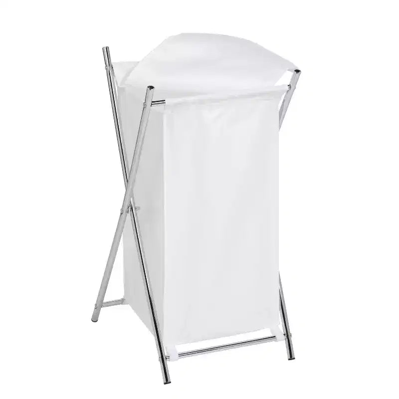 Honey-Can-Do Folding Hamper Chrome: Steel Frame, Collapsible Laundry Sorter with Lid, 3 Volume Capacity, Silver