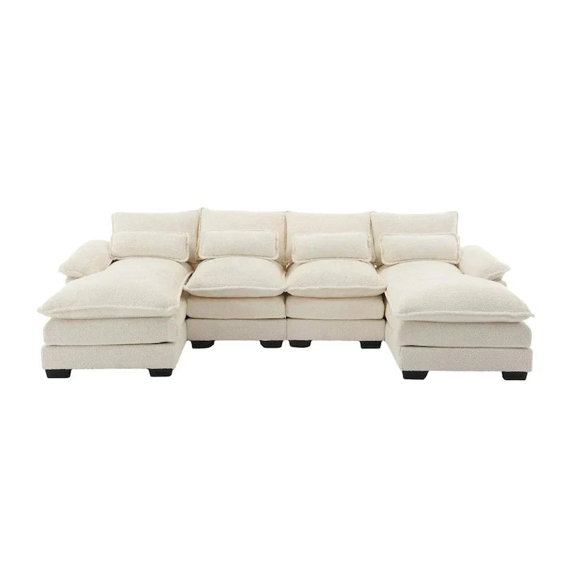 Divano componibile Cloud per soggiorno, divano a U moderno in ciniglia/bouclé, comodo divano letto modulare con doppia chaise longue