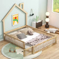 Letto a piattaforma a casetta a grandezza naturale con spondina, in legno massello di pino, per cameretta bambini