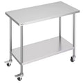 VEVOR Stainless Steel Work Table 24 x 48 x 38 Inch, with 4 Wheels, 3 Adjustable Height Levels, Heavy Duty Food Prep Worktable, Silver
