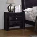 Comodino a 2 cassetti nero, legno tropicale, pomelli cromati spazzolati