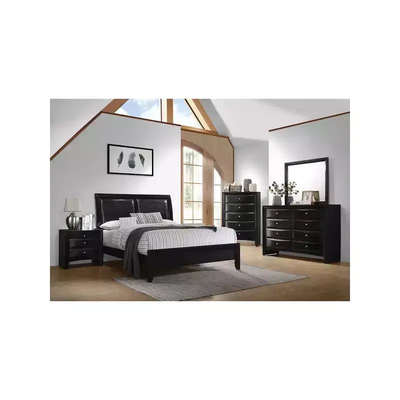 Comodino a 2 cassetti nero, legno tropicale, pomelli cromati spazzolati