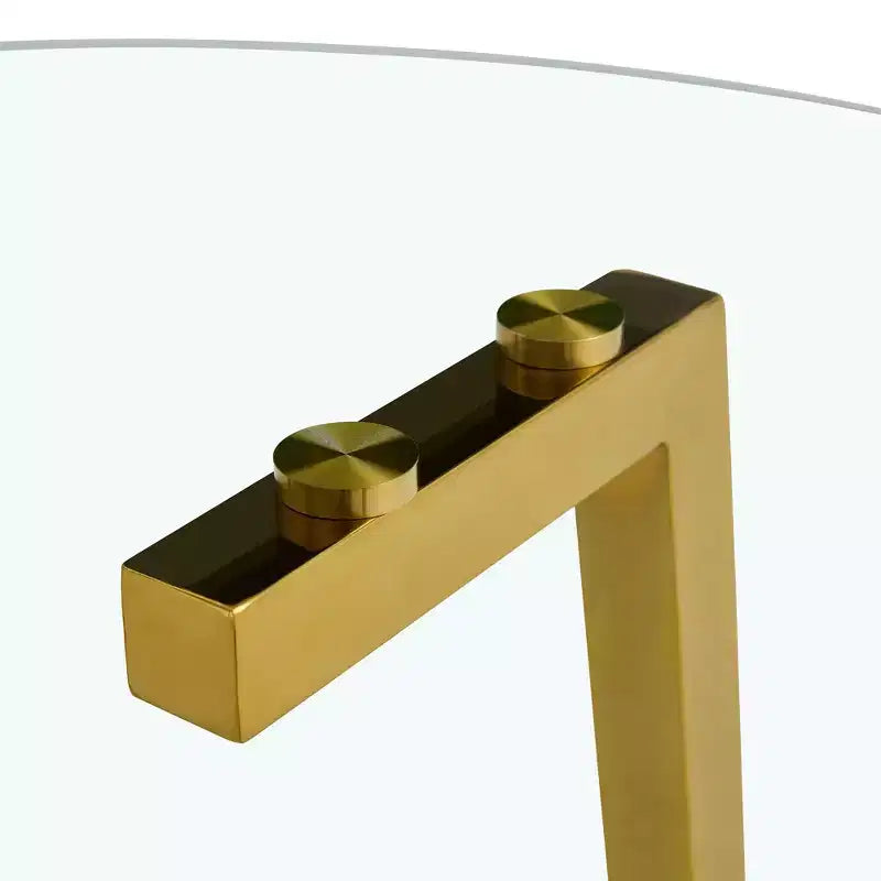 Tavolo da pranzo rotondo moderno, piano in vetro temperato, gambe in metallo dorato, 4 posti, 36"