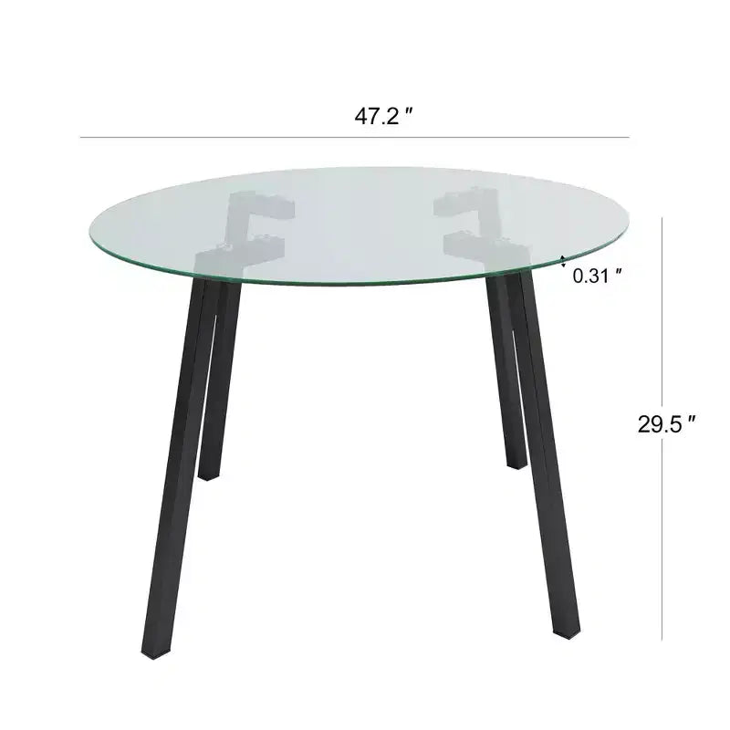 Tavolo da pranzo rotondo moderno, piano in vetro temperato, gambe in metallo dorato, 4 posti, 36"