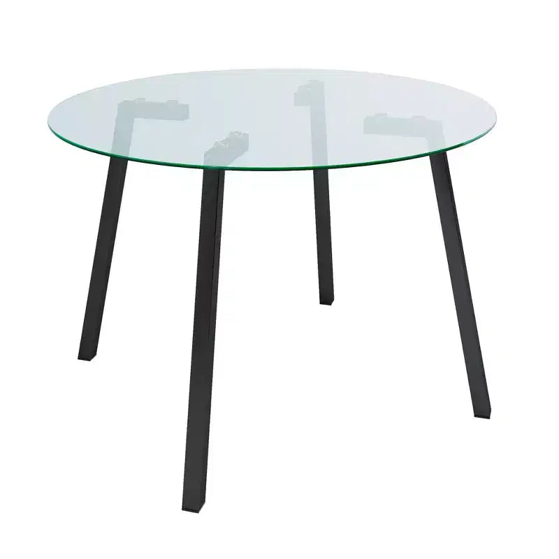 Tavolo da pranzo rotondo moderno, piano in vetro temperato, gambe in metallo dorato, 4 posti, 36"