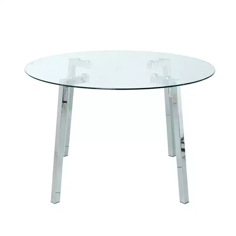Tavolo da pranzo rotondo moderno, piano in vetro temperato, gambe in metallo dorato, 4 posti, 36"