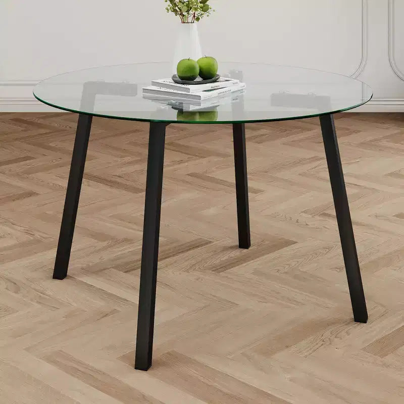Tavolo da pranzo rotondo moderno, piano in vetro temperato, gambe in metallo dorato, 4 posti, 36"