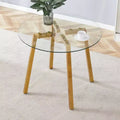 Okak Modern Luxurious Round Dining Table with Glass Top Metal Legs for Dining Room