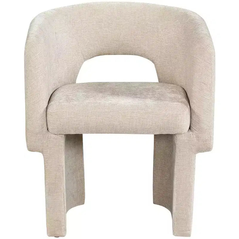 Sedia da pranzo / Sedia d'accento in tessuto ciniglia, beige, struttura interna in acciaio, contemporanea