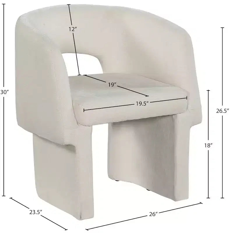 Sedia da pranzo / Sedia d'accento in tessuto ciniglia, beige, struttura interna in acciaio, contemporanea