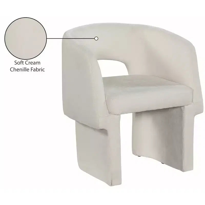 Sedia da pranzo / Sedia d'accento in tessuto ciniglia, beige, struttura interna in acciaio, contemporanea