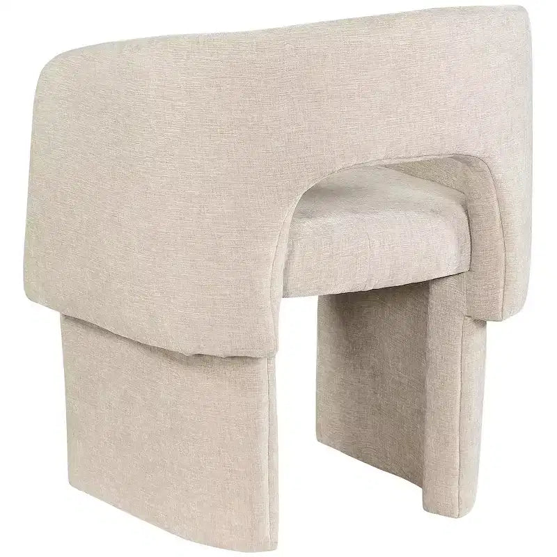 Sedia da pranzo / Sedia d'accento in tessuto ciniglia, beige, struttura interna in acciaio, contemporanea