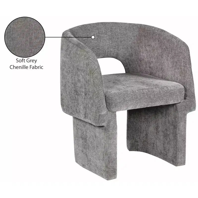 Sedia da pranzo / Sedia d'accento in tessuto ciniglia, beige, struttura interna in acciaio, contemporanea