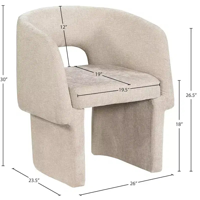 Sedia da pranzo / Sedia d'accento in tessuto ciniglia, beige, struttura interna in acciaio, contemporanea