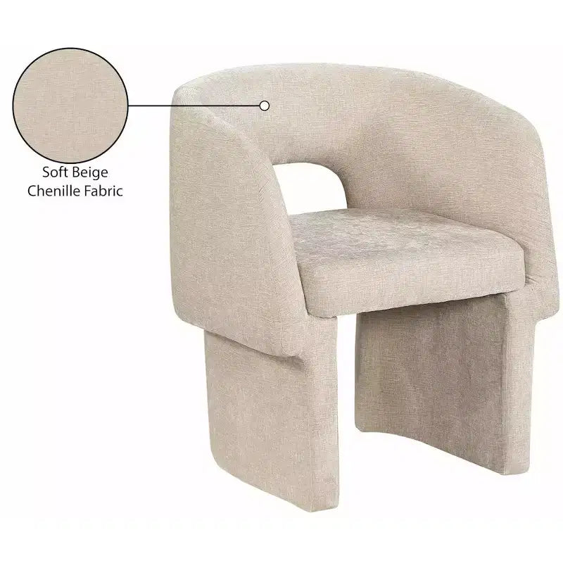 Sedia da pranzo / Sedia d'accento in tessuto ciniglia, beige, struttura interna in acciaio, contemporanea