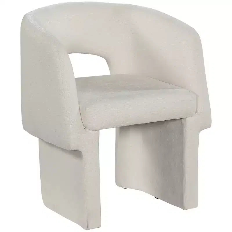 Sedia da pranzo / Sedia d'accento in tessuto ciniglia, beige, struttura interna in acciaio, contemporanea