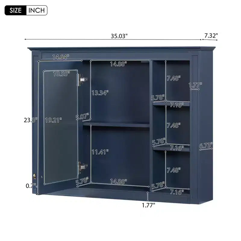 Mobiletto da bagno a muro con specchio e 6 ripiani aperti, in MDF, salvaspazio
