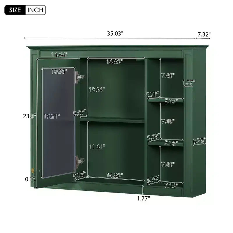 Mobiletto da bagno a muro con specchio e 6 ripiani aperti, in MDF, salvaspazio
