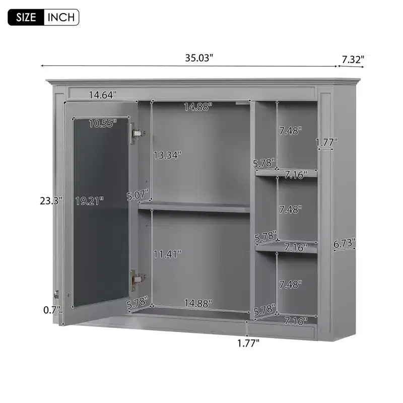 Mobiletto da bagno a muro con specchio e 6 ripiani aperti, in MDF, salvaspazio