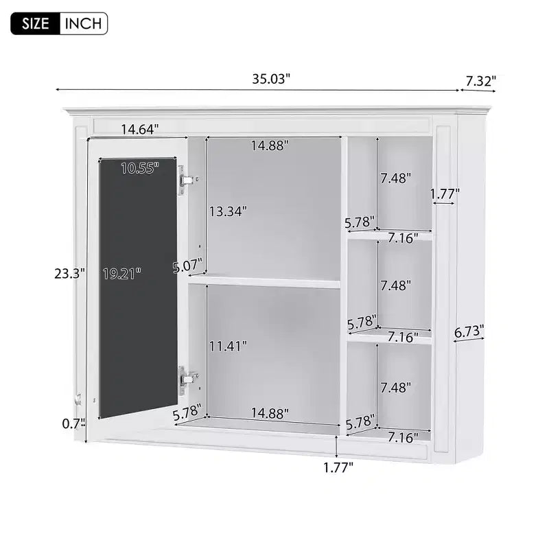 Mobiletto da bagno a muro con specchio e 6 ripiani aperti, in MDF, salvaspazio