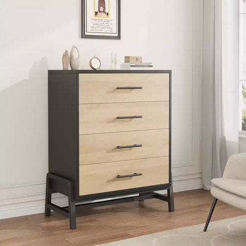 4 Dresser for Bedroom, 38.6 Inch High Dressing Table, Freestanding High Drawers with Storage Space, Wooden Wardrobe Storage Cabinet for Living Room