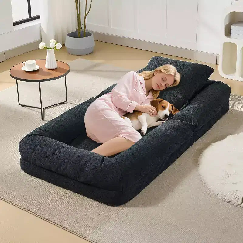 Poltrona Letto Oversize in ciniglia con 2 cuscini e 5 posizioni regolabili