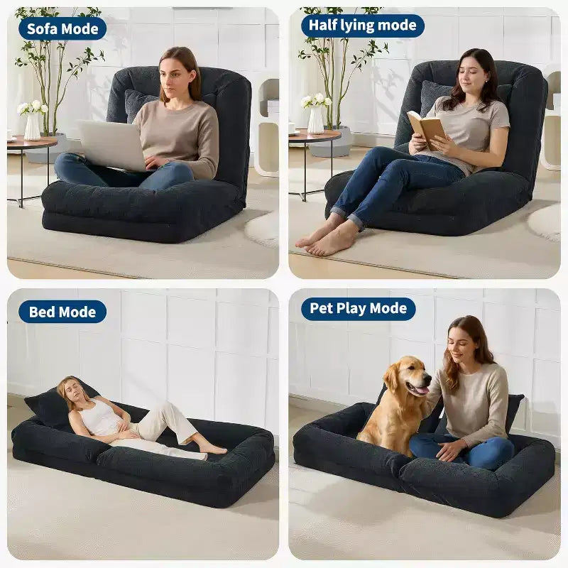 Poltrona Letto Oversize in ciniglia con 2 cuscini e 5 posizioni regolabili