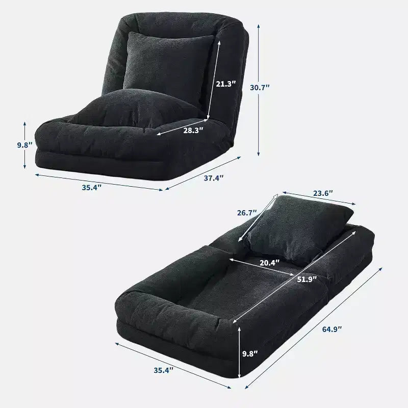 Poltrona Letto Oversize in ciniglia con 2 cuscini e 5 posizioni regolabili