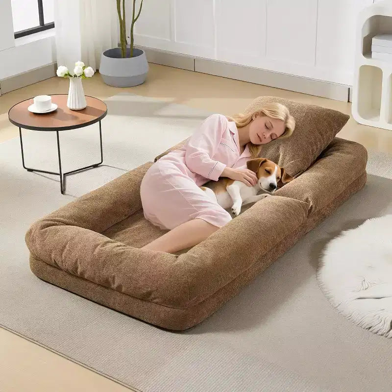 Poltrona Letto Oversize in ciniglia con 2 cuscini e 5 posizioni regolabili