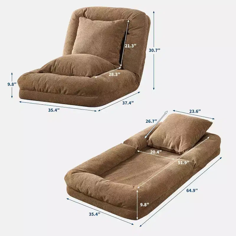 Poltrona Letto Oversize in ciniglia con 2 cuscini e 5 posizioni regolabili