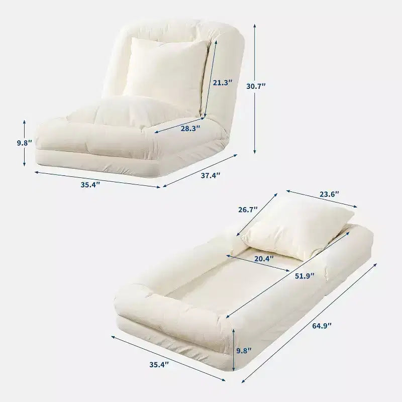Poltrona Letto Oversize in ciniglia con 2 cuscini e 5 posizioni regolabili