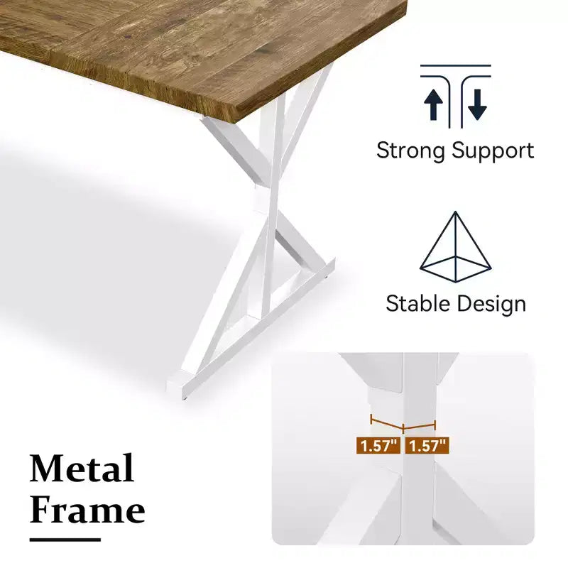 Tavolo da Pranzo 70.8" stile Farmhouse per 6 persone, con piano in legno rustico e base a croce in metallo, marrone