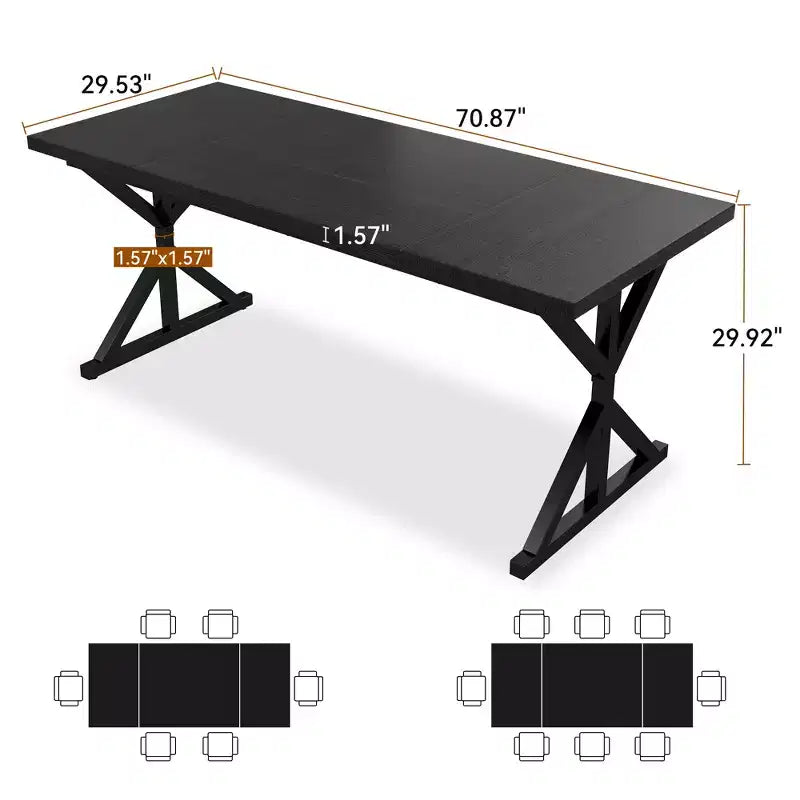 Tavolo da Pranzo 70.8" stile Farmhouse per 6 persone, con piano in legno rustico e base a croce in metallo, marrone