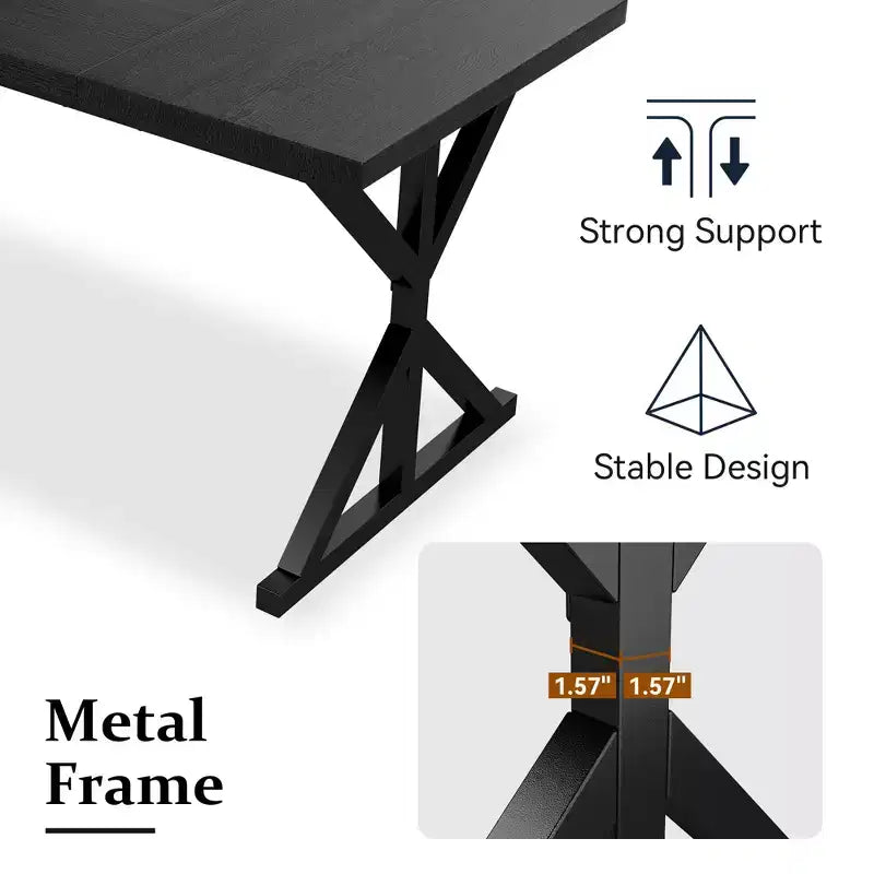 Tavolo da Pranzo 70.8" stile Farmhouse per 6 persone, con piano in legno rustico e base a croce in metallo, marrone
