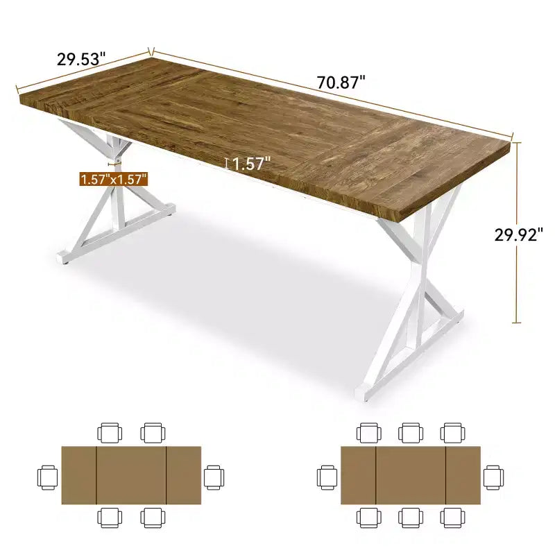 Tavolo da Pranzo 70.8" stile Farmhouse per 6 persone, con piano in legno rustico e base a croce in metallo, marrone