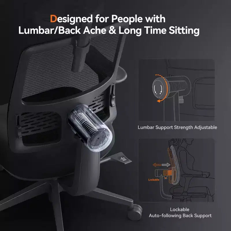 Sedia da Ufficio Ergonomica con Poggiapiedi, Schienale Auto-Seguente, Braccioli 4D, 136 kg
