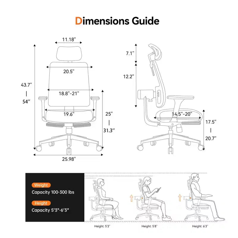 Sedia da Ufficio Ergonomica con Poggiapiedi, Schienale Auto-Seguente, Braccioli 4D, 136 kg