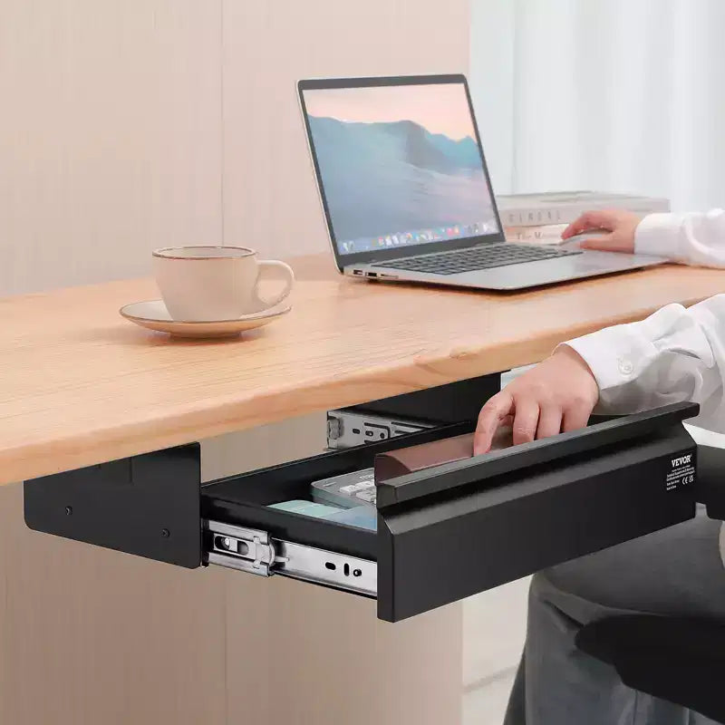 Cassetto da scrivania estraibile da 16", organizer per desktop nascosto estraibile, 17x9x4 pollici, nero