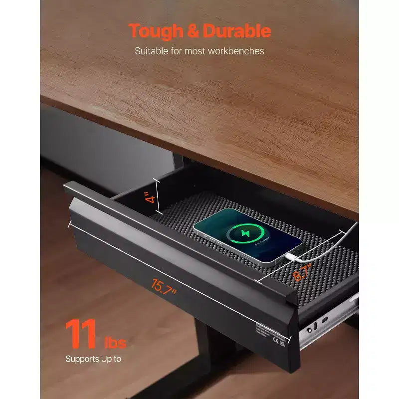 Cassetto da scrivania estraibile da 16", organizer per desktop nascosto estraibile, 17x9x4 pollici, nero