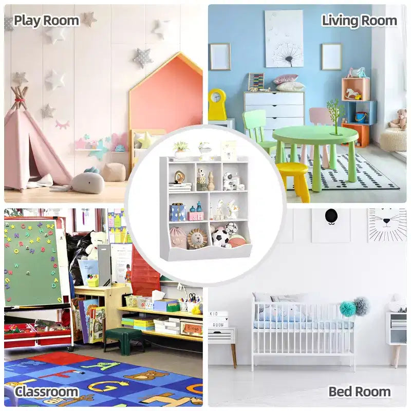 Libreria per bambini a tre strati, libreria per bambini con armadietti, scaffale porta giocattoli, adatta per sale giochi, camerette per bambini