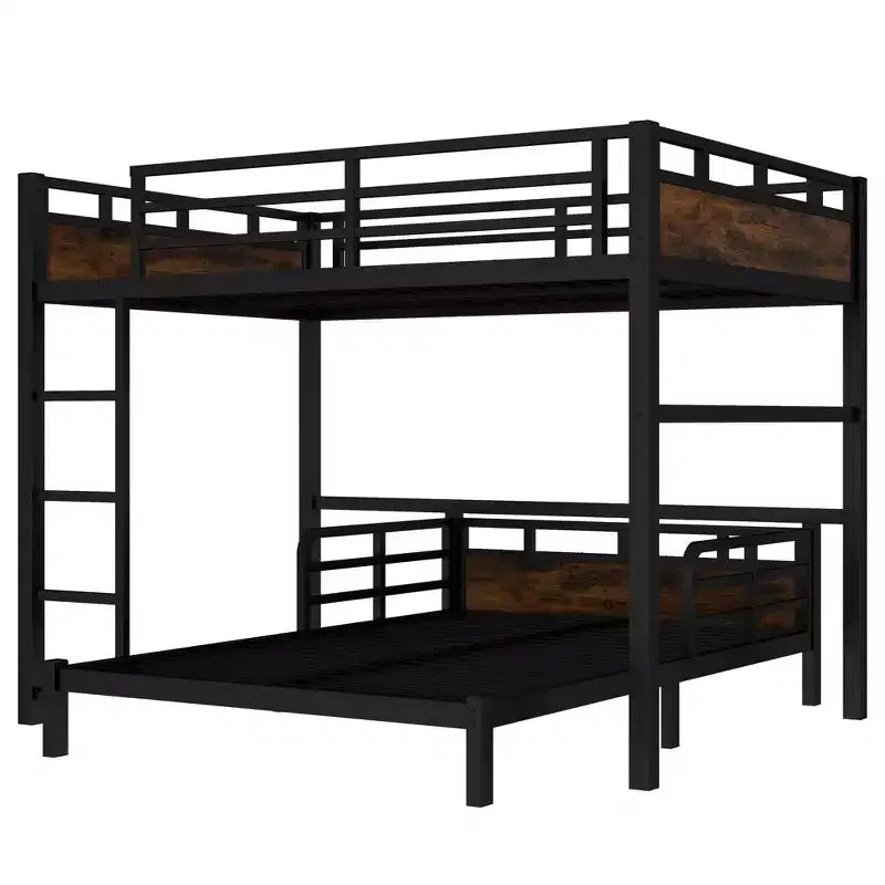 Letto a castello/a soppalco in metallo, separabile, Full XL su Full XL, colore legno vintage