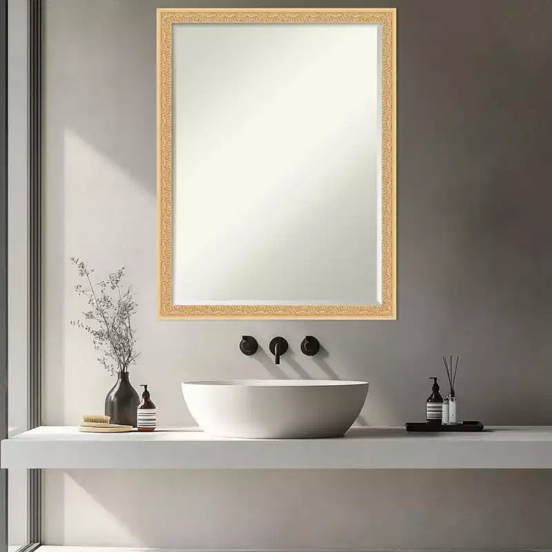 Specchio da parete per bagno Amanti Art Bethany, con cornice in legno, smussatura da mezzo pollice