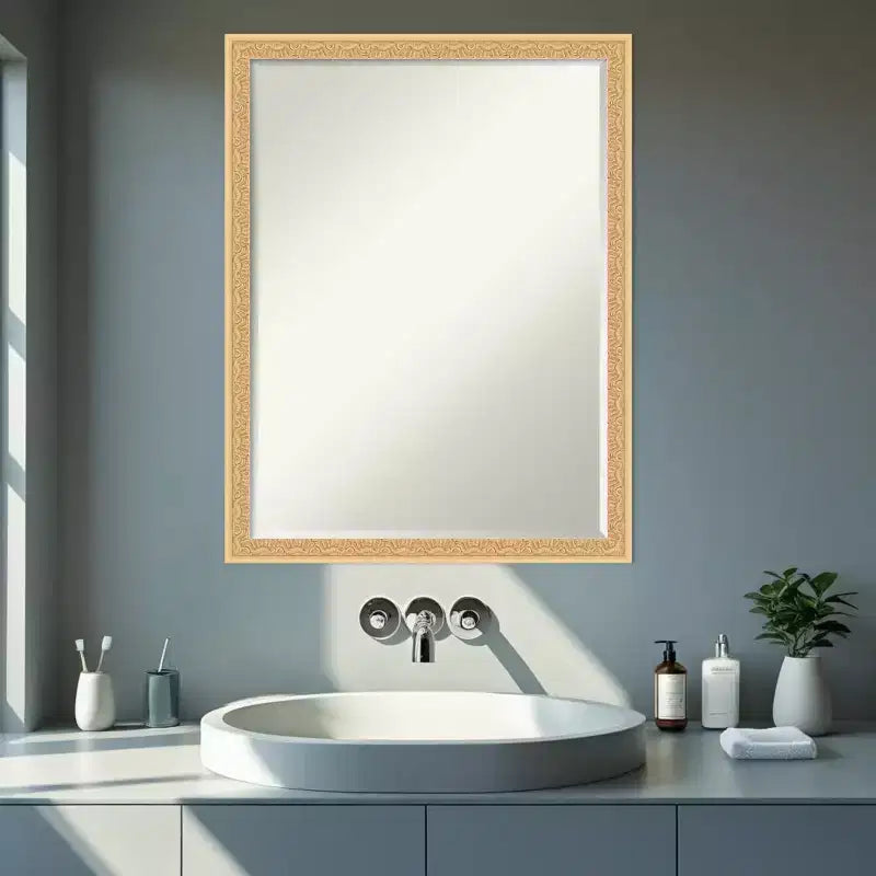 Specchio da parete per bagno Amanti Art Bethany, con cornice in legno, smussatura da mezzo pollice