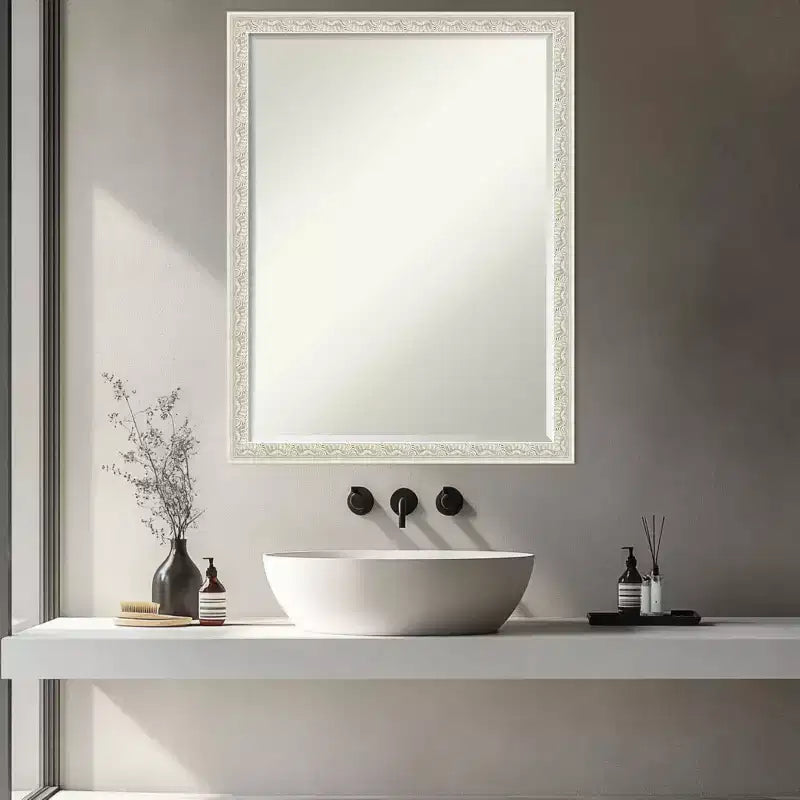 Specchio da parete per bagno Amanti Art Bethany, con cornice in legno, smussatura da mezzo pollice