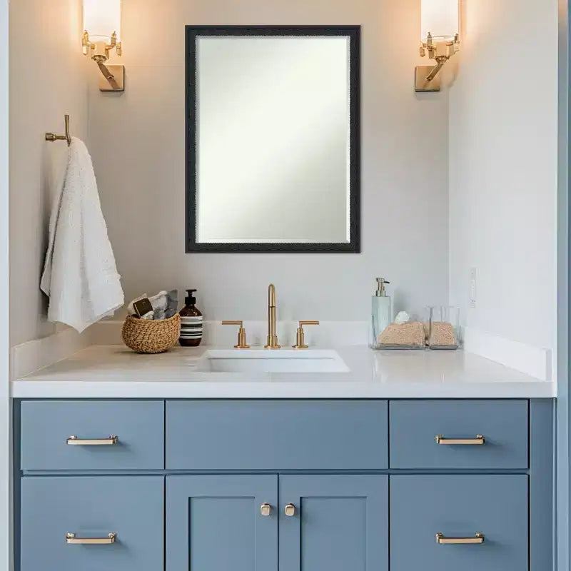 Specchio da parete per bagno Amanti Art Bethany, con cornice in legno, smussatura da mezzo pollice