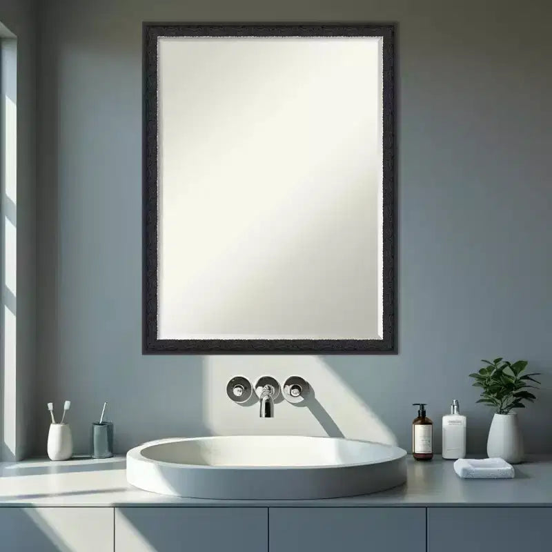Specchio da parete per bagno Amanti Art Bethany, con cornice in legno, smussatura da mezzo pollice