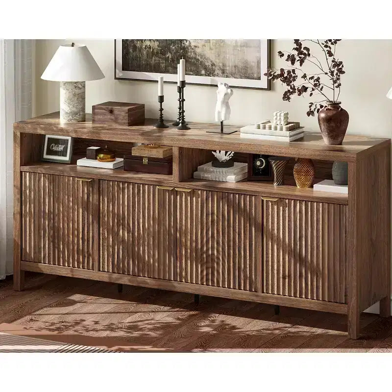 Credenza a 4 ante ad incasso, Credenza da cucina grande, Credenza da buffet di metà secolo Tavolino da caffè Bar Credenza in legno per soggiorno Sala da pranzo Ingresso