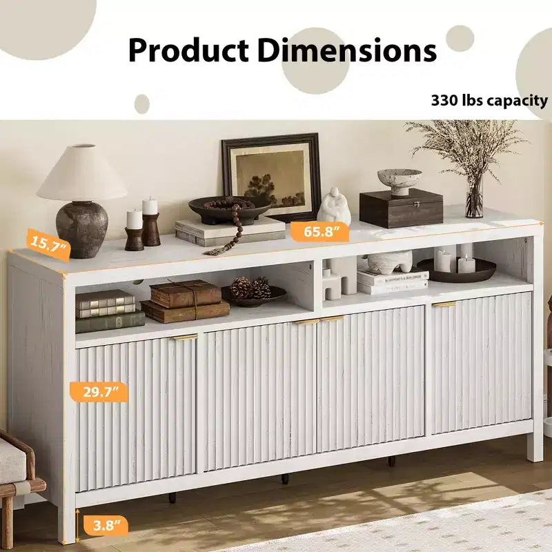 Credenza a 4 ante ad incasso, Credenza da cucina grande, Credenza da buffet di metà secolo Tavolino da caffè Bar Credenza in legno per soggiorno Sala da pranzo Ingresso