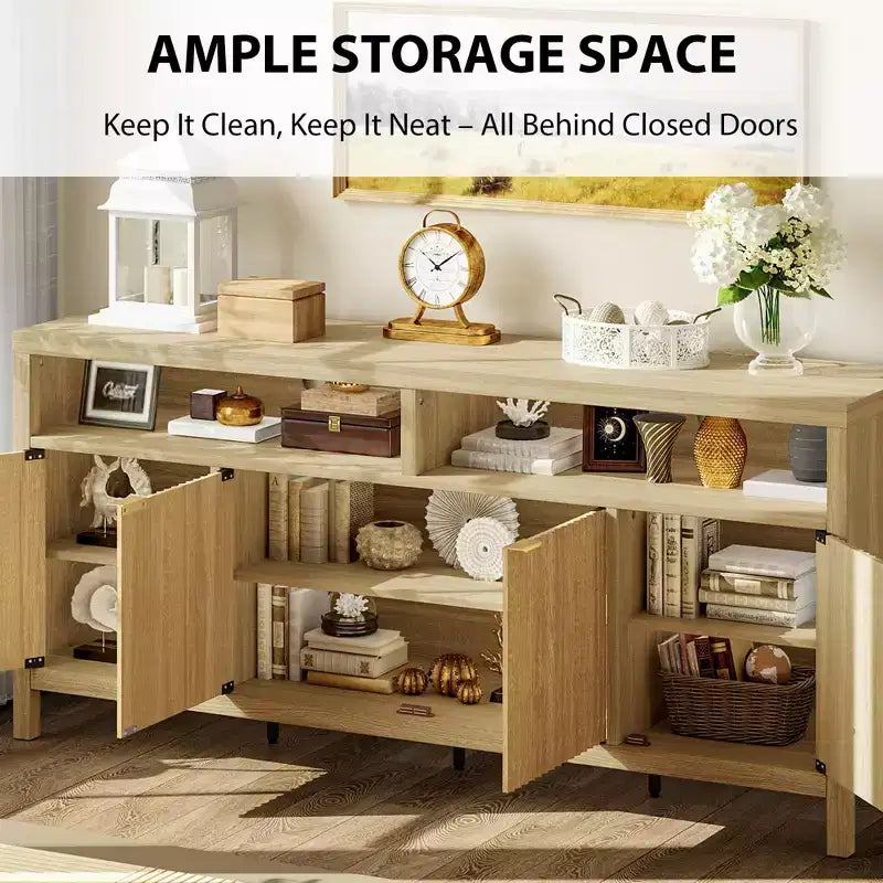 Credenza a 4 ante ad incasso, Credenza da cucina grande, Credenza da buffet di metà secolo Tavolino da caffè Bar Credenza in legno per soggiorno Sala da pranzo Ingresso