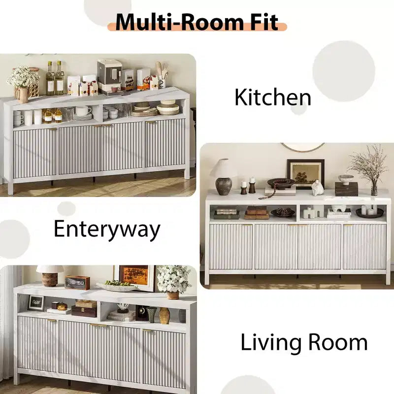 Credenza a 4 ante ad incasso, Credenza da cucina grande, Credenza da buffet di metà secolo Tavolino da caffè Bar Credenza in legno per soggiorno Sala da pranzo Ingresso